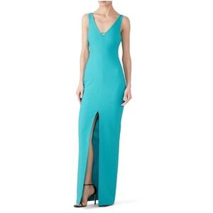 Likely Nicolette V-Neck Cutout Sleeveless Slimming Fitted Maxi Gown Blue Sz 12